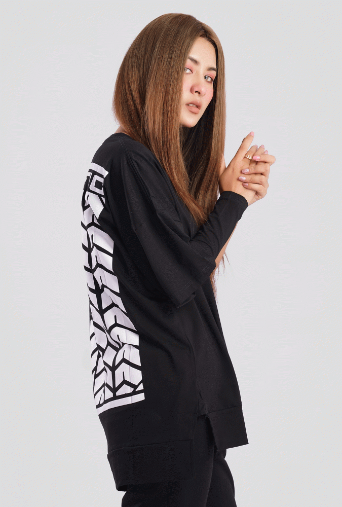 YGN TRAFFIC TYRE Design T-Shirt Black&White(Girl)